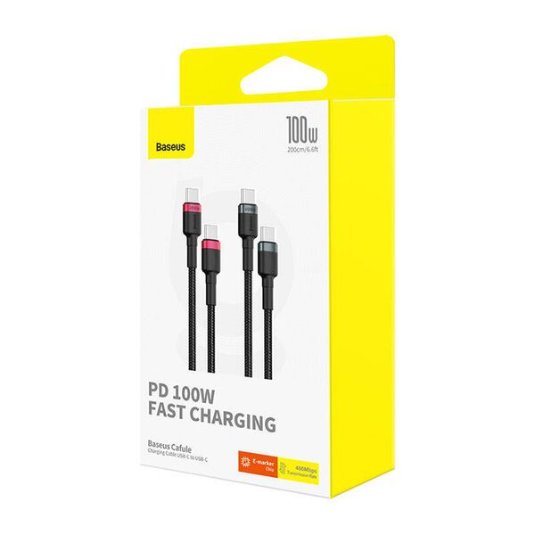 Cable Baseus Cafule USB-C do USB-C 100W, 2m, 2-Pack (Red-Black, Gray-Black) 6932172657444