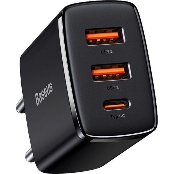 Charger Baseus CCXJ-E01 2x USB-A 1x USB-C 3 A (BSU2897BLK) 6953156207295