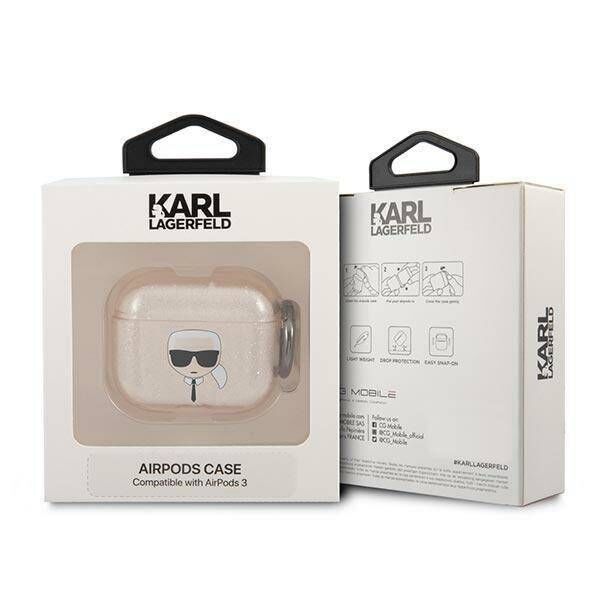 Original Case APPLE AIRPODS 3 Karl Lagerfeld Cover Glitter Karl`s Head (KLA3UKHGD) gold 3666339030360