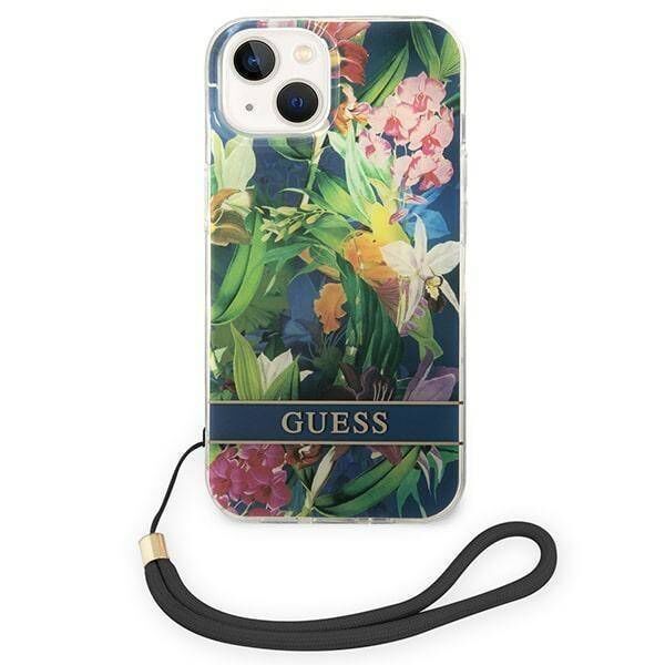 Original Case IPHONE 14 PLUS Guess Hardcase Flower Strap (GUOHCP14MHFLSB) blue 3666339093969