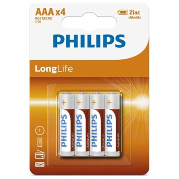 Battery PHILIPS AAA LR03 LONGLIFE 4pcs Blister 8712581549435