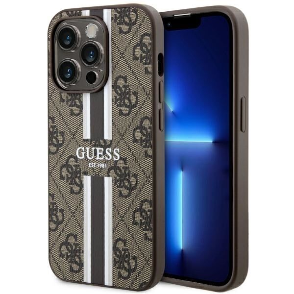 Guess GUHMP14LP4RPSW iPhone 14 Pro 6.1" brown/brown hardcase 4G Printed Stripes MagSafe