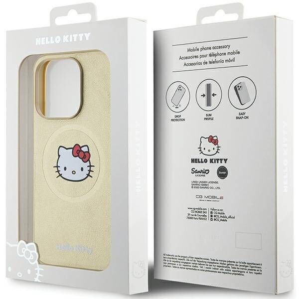 Original Case APPLE IPHONE 15 PRO MAX Hello Kitty Hardcase Leather Kitty Head MagSafe (HKHMP15XPGHCKD) gold 3666339189099