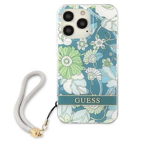 Case IPHONE 13 PRO Guess Hardcase Flower Strap (GUHCP13LHFLSN) green 3666339040499