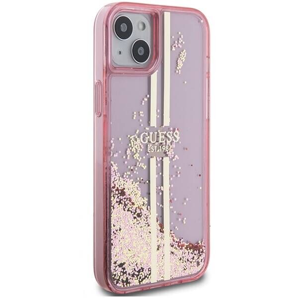 Original Case IPHONE 13 / 14 / 15 Guess Hardcase Liquid Glitter Gold Stripes (GUHCP15SLFCSEGP) pink 3666339223663