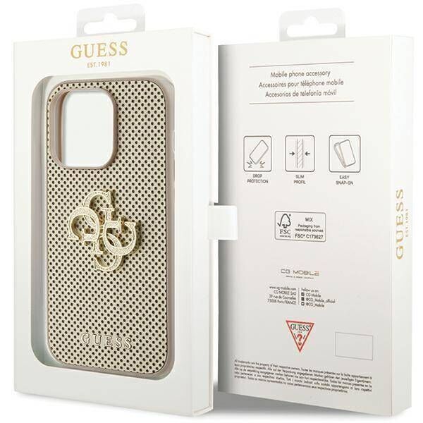 Original Case APPLE IPHONE 15 PRO Guess Hardcase Perforated 4G Glitter (GUHCP15LPSP4LGD) gold 3666339151584