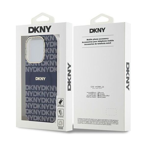 DKNY case for iPhone 15 Pro 6,1&quot; DKHMP15LHRHSEB niebieska HC Magsafe pc tpu repeat texture pattern w stripe 3666339267834