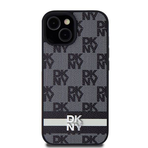 Original Case IPHONE 15 PLUS / 14 PLUS DKNY Hardcase Leather Checkered Mono Pattern & Printed Stripes (DKHCP15MPCPTSSK) black 3666339263201